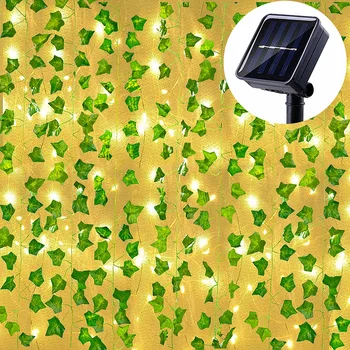 10 м Солнечный Плющ Зеленый Лист Света Открытый Водонепроницаемый 100LED Солнечная Энергия Сказочная Гирлянда Струнные огни для двора Садовая вечеринка Свадьба