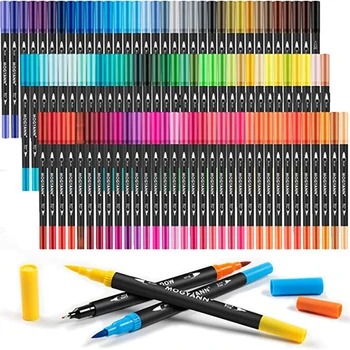 120 Цветов, маркерные ручки с двойным наконечником, цветные маркеры, тонкая ручка с кисточкой для раскрашивания, записные книжки, школьные принадлежности