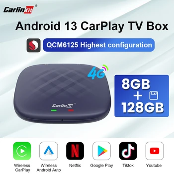2023 CarlinKit Android 13 TV Box 8 ГБ + 128 ГБ Android Auto Wireless AI Box Беспроводной CarPlay QCM6125 8-Ядерный 4GLTE YouTube Netflix