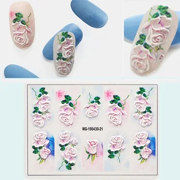 3D Акриловая цветочная Наклейка для ногтей с гравировкой и Тиснением Leopard flower Leaves Водные наклейки Для ногтей Empaistic Водные горки Для ногтей Z0109