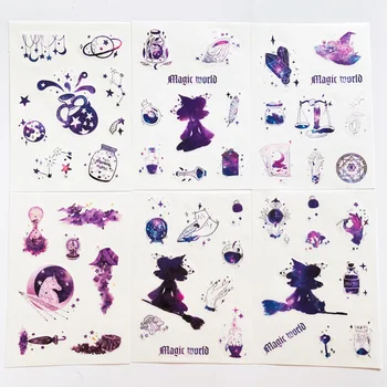 6 Листов Фантастической Фиолетовой Бумаги со Звездным Созвездием, Наклейка, Клейкая наклейка, Этикетка, Украшение для рук