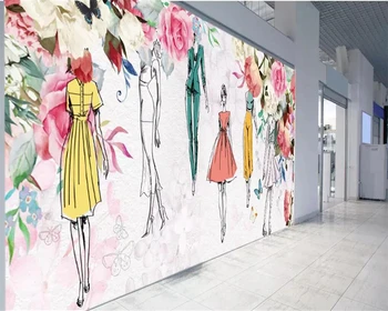 beibehang 3d обои на заказ, акварель, красота цветов, ретро-индивидуальность, магазин модной одежды, 3D обои, фрески