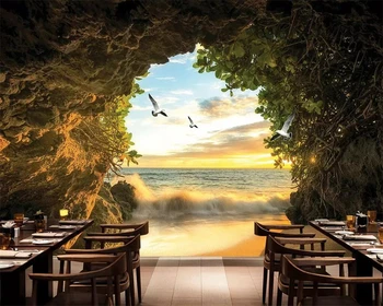 Beibehang Современная мода пещера за пределами морского пляжа 3D фотообои фреска 3D гостиная спальня фон стены 3d обои