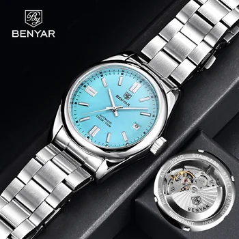 Benyar 2023 Classic Ограниченная серия мужских автоматических механических часов из нержавеющей стали с сапфиром, Автоматические ночные часы с датой Relogio