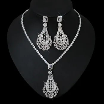 Funmode Европейские и американские свадебные Женские ювелирные изделия высокого класса в стиле хип-хоп, повседневное ожерелье с цирконием, серьги, набор FS324