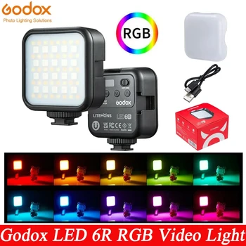 Godox Светодиодный светильник для видеосъемки камеры 6R RGB с регулируемой яркостью 0-360, полноцветный 3200 K-6500 K, 13 эффектов FX, Встроенный литий-ионный аккумулятор для видеосъемки