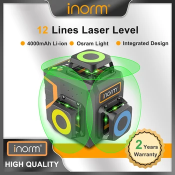 inorm 12 Линий 3D Лазерный Уровень Osram Green Line Самовыравнивающийся Горизонтальный ＆ Вертикальный 360 ° Перекрестный Дистанционный Лазерный Уровень Мощный Луч