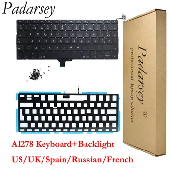 Padarsey США Великобритания Французский Русский Испанский Немецкий Клавиатура с Подсветкой, Совместимая с MacBook Pro Unibody 13