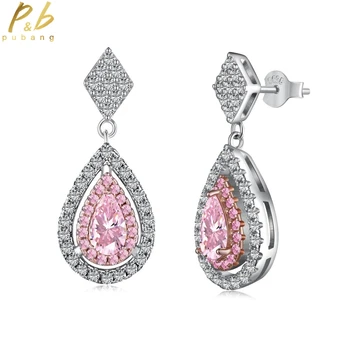 PuBang Fine Jewelry Серьги-гвоздики с розовым сапфиром из стерлингового серебра 925 пробы с муассанитом для женщин, подарки на годовщину, Бесплатная доставка