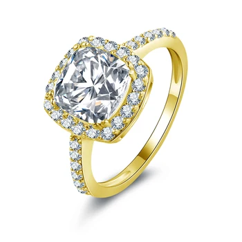 QYI Кольца из цельного желтого золота 14 К с ореолом, муассанит бриллиантовой огранки принцессы, обручальное кольцо для женщин