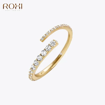 ROXI INS Геометрическое Открытое кольцо с белым цирконом для женщин из стерлингового серебра 925 пробы, Регулируемые Кольца, Ювелирные Изделия Aros Plata 925 Mujer