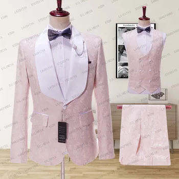 SILIWEYA 2023, Новый Стиль, Розовый Повседневный мужской костюм, Приталенный Тип, Комплект из 3 предметов, Однобортное Дышащее Тонкое платье для выпускного Вечера, куртка для вечеринки