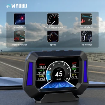 WYOBD P21 OBD2 GPS HUD Советы По Безопасному Вождению Измеритель наклона Сигнализация Превышения Скорости Многоцветный Головной Дисплей с Рассеянным Светом для всех Автомобилей