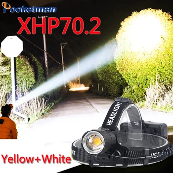 XHP70.2 Яркий светодиодный фонарик XHP70 Желто-белый светодиодный фонарик для рыбалки, кемпинга, Увеличения, USB Перезаряжаемый фонарик, 3 *18650 батареи