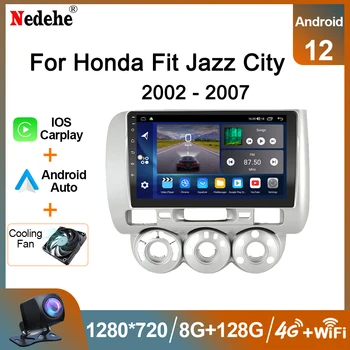 Автомобильный радиоприемник Android Carplay Стерео 2 Din для Honda Fit Jazz City 2002 2003 2004 2005 2006 2007 Мультимедийный плеер, сенсорный экран GPS