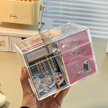 Акриловая прозрачная коробка для хранения карточек с двумя сетками, в которую помещается сетка Pop Mart, Флип-отделка, визитная карточка, различные карточки