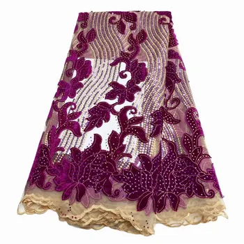 Африканская бархатная кружевная ткань цвета фуксии, Нигерийское Кружево, 5 Ярдов, Французская бархатная кружевная ткань для вечеринки, ткань для шитья свадебного платья