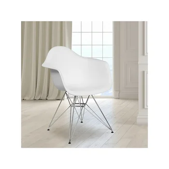 Белое пластиковое кресло серии Alonza с хромированным основанием, Стулья для гостиной, Односпальный диван, Туалетное Кресло