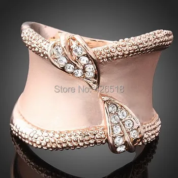 В форме листа Новые модные кольца из розового золота с кристаллами Лучший подарок для женщин Праздничное кольцо