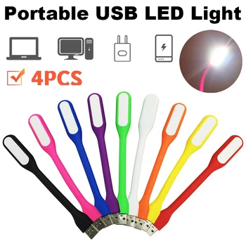Гибкая светодиодная лампа 2-4 шт., USB-штекер, Мини-ночные светильники 5 В, Портативная светодиодная лампа для чтения книг для мобильных устройств, ПК, ноутбук