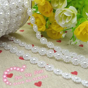 Жемчужная цепочка с белым цветком длиной 5 ярдов для украшения одежды своими руками, декоративная кайма из жемчуга