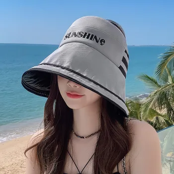 Женская шляпа с буквенным солнцезащитным козырьком, летняя пляжная кепка с широкими полями, защищающая от ультрафиолета, складная упаковка в корейском стиле