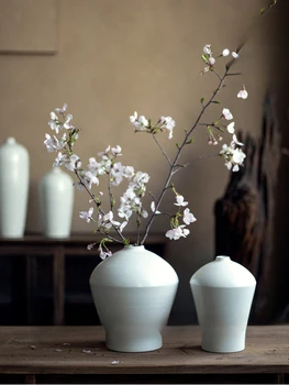 Изделие может быть изготовлено по индивидуальному заказу.Белая керамическая ваза, гостиная в китайском стиле дзен, цветочная композиция, сушеный цветок