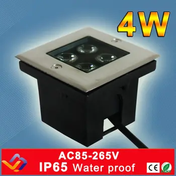 Квадратный светодиодный подземный светильник AC85-265V мощностью 4 * 1 Вт, холодный/теплый белый бар/сцена/садовое напольное наружное освещение, гарантия 3 года