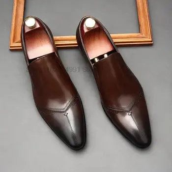 Классические Мужские черные лоферы из натуральной коровьей кожи, повседневная офисная деловая обувь для мужчин, мужская праздничная свадебная официальная обувь