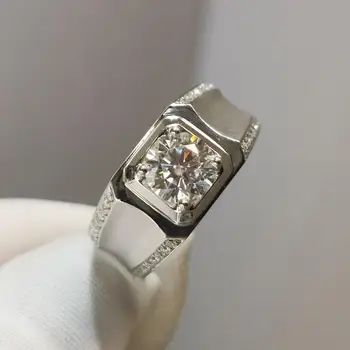 Кольцо с муассанитом из чистого белого золота 18 карат, 1 карат, цвет D, Основной камень, Обручальное кольцо на Годовщину свадьбы