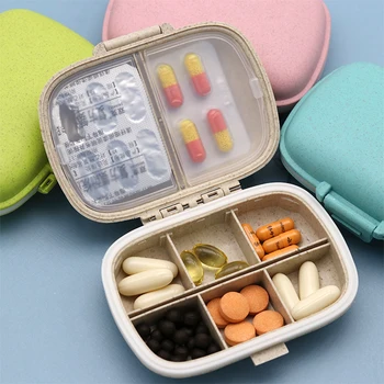 контейнер-органайзер на 8 сеток для таблеток, дорожная коробка для таблеток с уплотнительным кольцом, Маленькая коробка для таблеток, контейнер из пшеничной соломы для лекарств