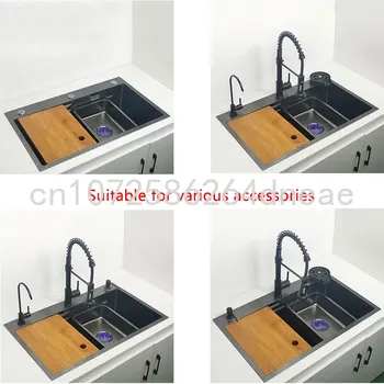 Матовая черная кухонная раковина Nano Над раковиной для мытья посуды с разделочной доской из нержавеющей стали 304