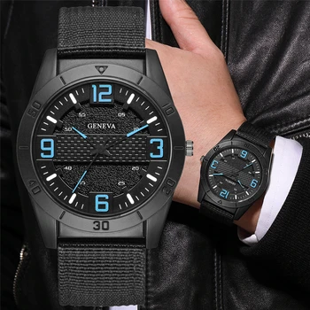 Модные Спортивные Мужские Кварцевые часы лучшего бренда, синяя цифровая шкала, Повседневный черный ремешок из нейлоновой ткани, Роскошные мужские часы