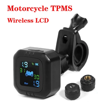 Мотоциклетная система контроля давления в шинах TPMS, беспроводной ЖК-монитор температуры шин, сигнализация с 2 внешними датчиками, USB зарядка