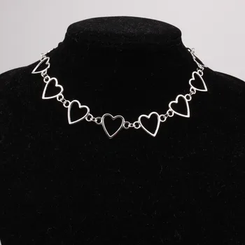 Независимая готическая металлическая полая соединительная цепочка с сердечком на шею, ошейник, ожерелье, Женская бижутерия для косплея Egirl, эстетические украшения, бижутерия
