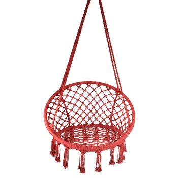 Оборудуйте кресло-гамак из макраме на открытом воздухе, смесь хлопка и полиэстера Красного цвета, Размер 47 ”В x 24 ” Ш, грузоподъемность 250 фунтов.