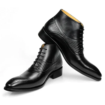 Обувь из натуральной кожи, мужские ботинки, деловые мужские синие и черные базовые ботинки, обувь на шнуровке для мужчин, Прямая поставка с фабрики