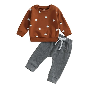 Одежда для младенцев на Хэллоуин, толстовка с длинными рукавами и принтом тыквы, топы, однотонный комплект брюк, осенний наряд из 2 предметов
