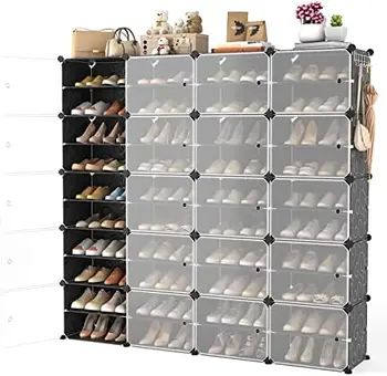 Органайзер для обуви с дверцей, 96 Пар шкафов для хранения обуви, Простая сборка, Пластиковый Регулируемый Органайзер для хранения обуви, Штабелируемый Deta