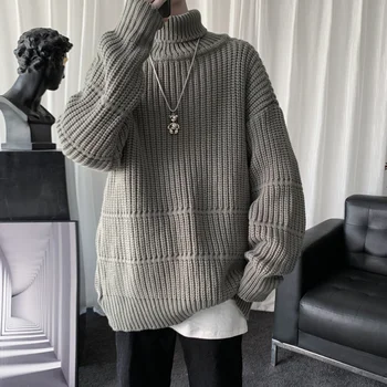 Осенне-зимний мужской повседневный пуловер с высоким воротом, мужской свитер с длинным рукавом, модный теплый вязаный свитер