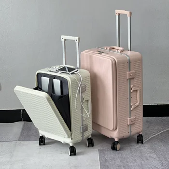 Открывающийся спереди чемодан на алюминиевой раме с USB-портмоне для студентов, кейс для путешествий с паролем, чемодан для отдыха пары