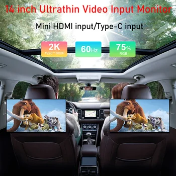 Портативный монитор 14 Дюймов Ультратонкий 1080P HDMI Вход Внешний экран ноутбука Монитор Подголовника IPS Компьютерный дисплей Удлинитель экрана