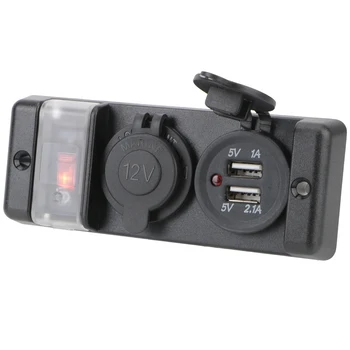 Предварительно подключенный светодиодный индикатор 2.1A / 1A 12V и гнездо прикуривателя для автомобиля с двумя USB-разъемами, зарядное устройство, панель выключателя