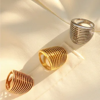 Простое кольцо из золота 18 карат Amaiyllis, Подчеркивающее Индивидуальность, Тяжелое Кольцо на указательный палец в полоску Для женщин, Летние украшения