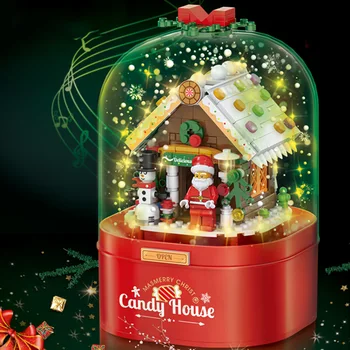 Рождественский конфетный домик, Рождественские строительные блоки, музыкальная шкатулка 