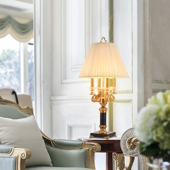 Роскошное оформление интерьера спальни и гостиной во французском стиле DINGFAN, Нефритовая основа, Латунная светодиодная настольная лампа