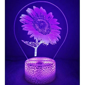 Светильник Sunflower 3d Illusion, светодиодный ночник, 16 цветов, меняющий цвет с дистанционным управлением, 3D настольная лампа, подарок для домашнего декора комнаты