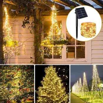 Светодиодные гирлянды на солнечной энергии, Уличное водонепроницаемое украшение сада, Медная проволока, светильник для рождественского декора во дворе