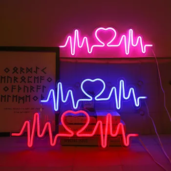 Сердцебиение Неоновая Вывеска LED Love Logo Лампа С Лампочками Акриловая Объединительная Плата Освещение Исповедь Декор Фон Стены Питание От USB