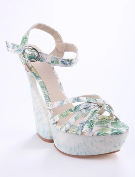 Странно стиль пятки сандалии цветочный узор растения 15см каблуки мелкой открытым носком сандалии женщин клинья обувь босоножки на платформе